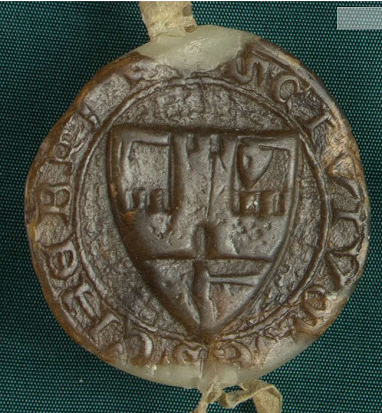 The Seal of Banská Štiavnica appended to the earliest preserved charter issued by the municipality (1275), National Archives of Hungary, DL 923.